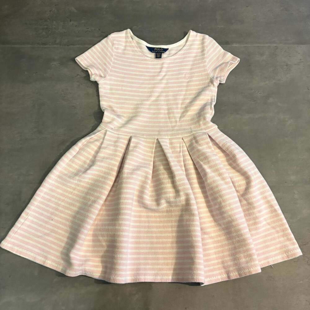 Polo Ralph Lauren Pink and White Striped Babydoll Dress Size M 8-10